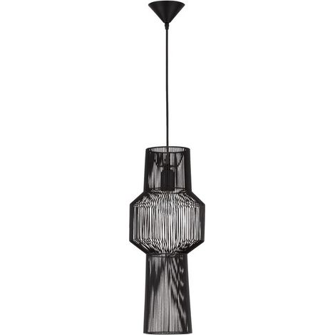 Merano Kuujjuaq 21cm Fil Frame Suspension Plafonnier Noir Aluminium Fil Tissu Noir, Culot LED E27