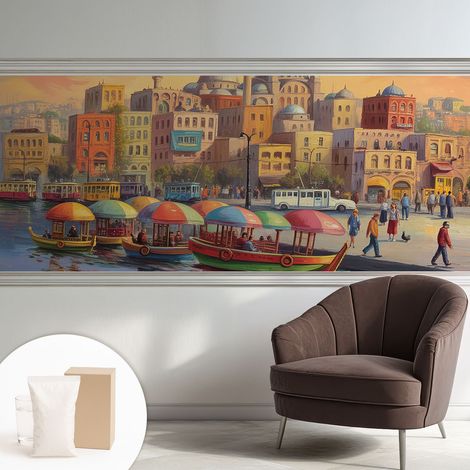 Papier peint intissé mural avec colle pour salon et chambre Décoration murale rapide - Colle incluse gratuite Côte urbaine 250x104 cm (1/5)