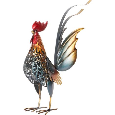 Carved metal rooster sculpture, decorative iron rooster sculpture for garden, patio, home (1/5)