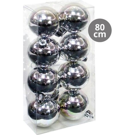 Packung mit 8 Weihnachtskugeln Ø8cm (glänzend) aus silbernem und goldenem Kunststoff