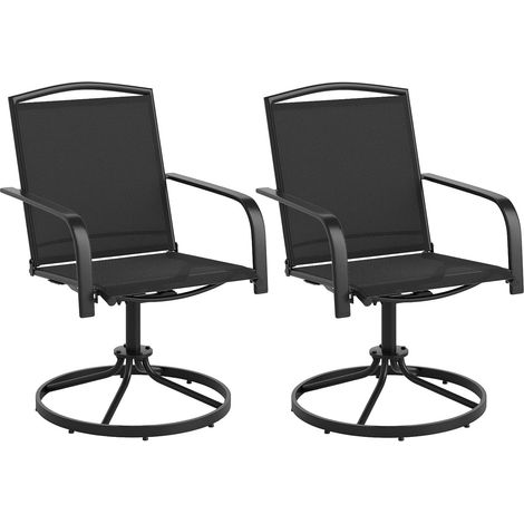 GOPLUS Lot de 2 Chaise de Jardin Exterieur Pivotante à 360°,Fauteuil de Jardin avec Accoudoirs et Cadre en Métal, Dossier et Assise en Filet, Idéal pour Cour, Piscine, Charge 150 KG (66x55x92CM,Noir) (1/5)