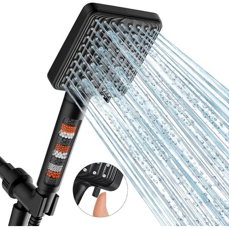 Douche à filtration sous pression Luo Wu 6 niveaux Grand panneau carré Cartouche filtrante multicouche Élimination du chlore et des métaux lourds Douche bienfaisante pour la peau des mères et des bébé (1/5)