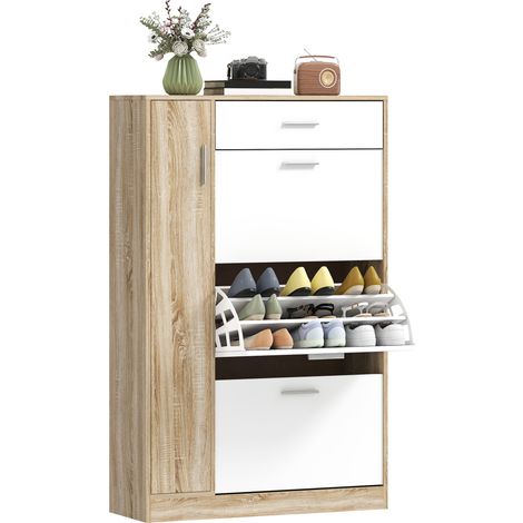 Armoire chaussures 3 portes 18-27 paires moderne tiroir porte, 84x30x132 cm, naturelle (1/5)