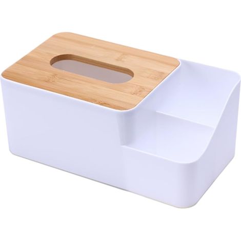 Taschentuchbox aus Kunststoff mit Holzdeckel, Serviettenbehälter, Aufbewahrungsbox für Büro und Zuhause