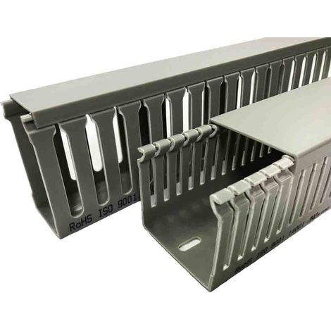 Goulotte à fentes latérales ouvertes de 60 mm x 60mm x 2m, Ouvert, en PVC Gris ( Prix pour Paquet de 8 ) (1/2)