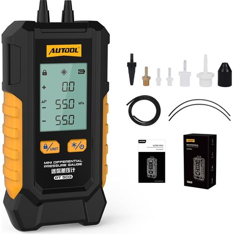 Manomètre de Pression de Gaz, PT503 Manomètre de Digital Numérique Manomètre Différentiel HVAC, ±0.5% FSO Précision, 101Kpa200Kpa, écran LCD Rétroéclairé