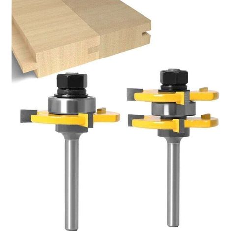 6MM Queue Langue Appariée et Fraise de Rainure Set 3 Dents Forme T Cutter en Bois de Coupe Outil de Travail du Bois (6MM) (1/4)