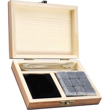 wiederverwendbare Kühlsteine aus Granit für Whisky und andere Getränke in einer Geschenkbox aus Holz (1/5)