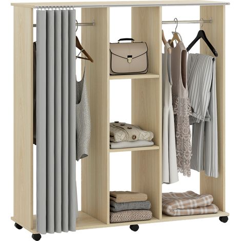 HOMCOM - Armoire penderie - Bois - 120x40x128cm - bois naturel