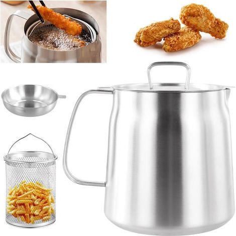 Recipiente de acero inoxidable de 2 litros para grasa con filtro fino y tapa，ideal para separar y almacenar aceite，perfecto para cocinar y freír (1/5)