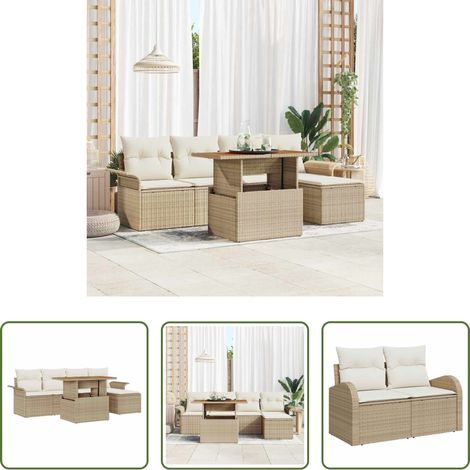 Gartentisch - Garten-Sofa-Set mit Speicher 6 pcs Beige Poly Rattan (1/5)