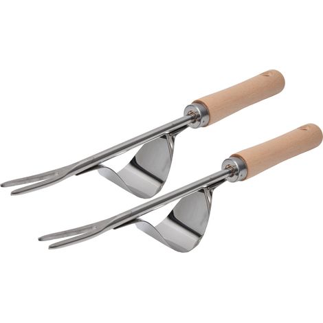 Lot de 2 désherbeurs manuels de jardin en acier inoxydable robuste, durable, antirouille, avec manche brillant. (1/5)