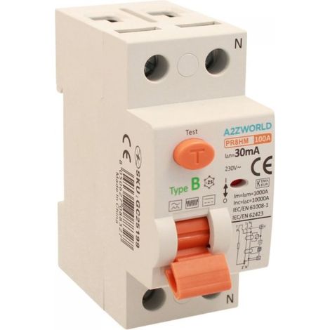 RCCB Interruttore Differenziale Puro Tipo B 1P+N 2M 10000A 30mA 100A AC 230V IP20 IEC61008-1 / IEC62423 PR8HM