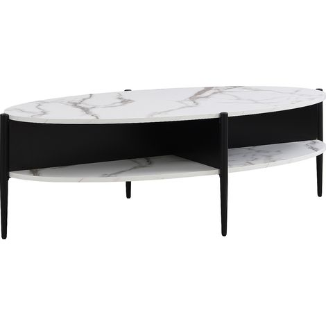 TavoLino ovale con 4 nicchie in MDF e Metallo Effetto Marmo Bianco e Nero  - EVARO
