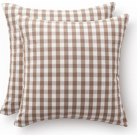 Lot de 2 Housses de Coussin en Coton et Lin, Douces et Respirantes 45x45cm, Kaki, Décoration Moderne pour Canapé et Salon (1/4)