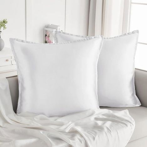 Taie Oreiller Satin 80x80 Lot de 2,pour Cheveux,Similaire Aux Taie d Oreiller en Soie,Housse de Coussin 80x80cm Blanc TAIE OREILLER (1/5)