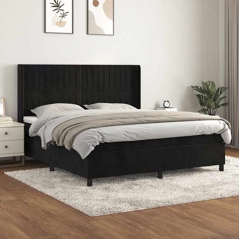 Cama box spring con colchón terciopelo negro 180x200 cm (1/5)
