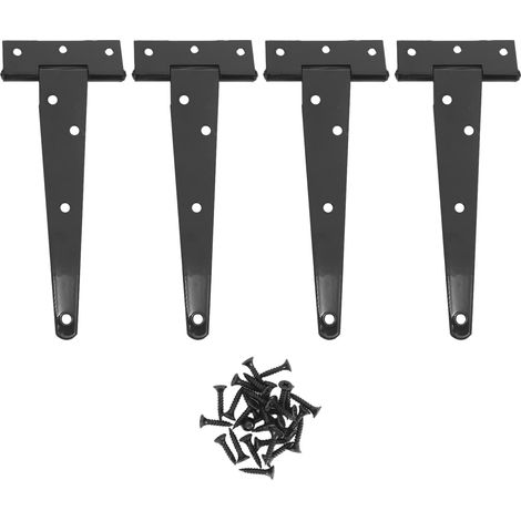 Set of 4 heavy-duty 6-inch door hinges with T-strap for wooden gates (black) (1/5)