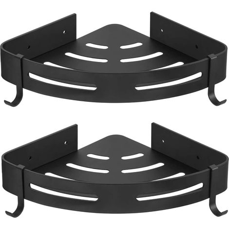 Support de douche - Coin sans perçage en aluminium antirouille (triangle) -22,5  4,5  30,5 cm - Noir 2pcs (1/5)