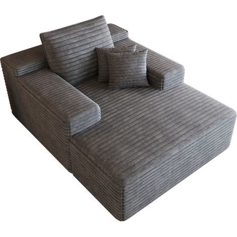Chaise Longue de Tela, Asiento Profundo y Estructura de Espuma, Diseno Modular sin Montaje, Pana, Gris Oscuro (1/5)