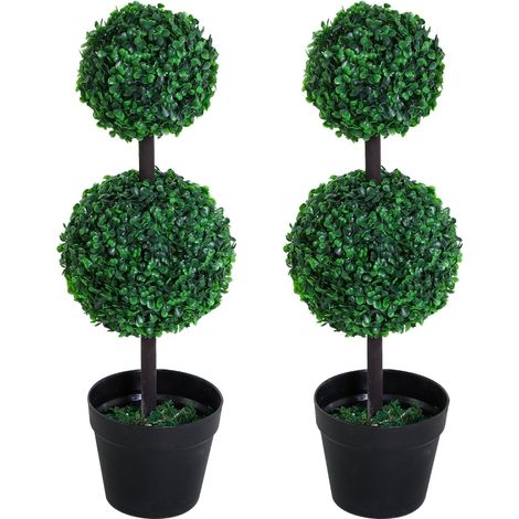 Set of 2 Artificial Boxwood Ball Topiary Trees Potted Decorative Plant Indoor Décor (67cm)