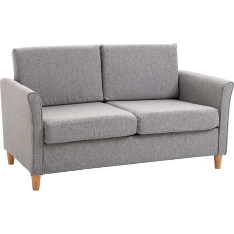 Canapé fixe, droit, en tissu effet lin, gris, 141 x 70 x 78 cm (1/4)