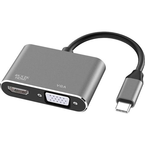 Adaptador USB-C a HDMI/VGA, 2 en 1 Tipo-C a HDMI 4K, VGA 1080P, compatible con MacBook Pro/Air 2020/2019, iPad Pro, Surface, Gris