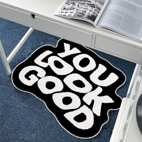 Tapis de bain « Tu es magnifique » Tapis de bain amusant Tapis de bain mignon Tapis cool (Noir)