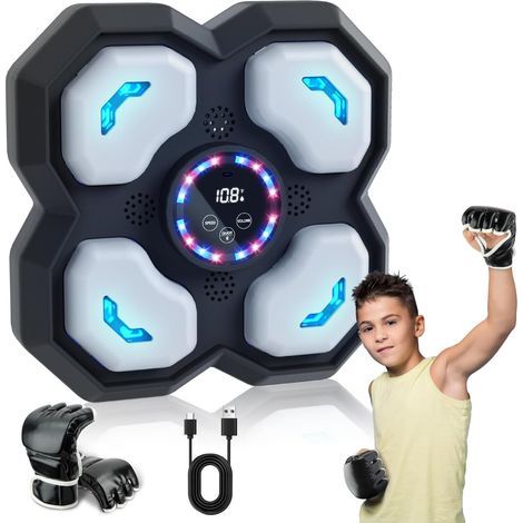 Machine de boxe à musique pour enfants, lumière LED, machine de boxe électronique avec gants de boxe, appareils de sport intelligents avec 9 modes de vitesse, contrôle du volume, mode de (1/5)