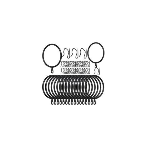 Swpeet 60Pcs 50mm/2" Diamètre intérieur Bague de Rideau en métal Noir avec Pin-on Drapery Crochets Kit d'assortiment, Drape Coulissant Eyelet Bague, pour Rideau de Douche de Porte de fenêtre