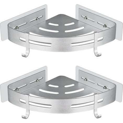 Armario esquinero adhesivo para ducha (2 unidades) – Autoadhesivo, aluminio plateado, para gel de ducha/champú (1/4)