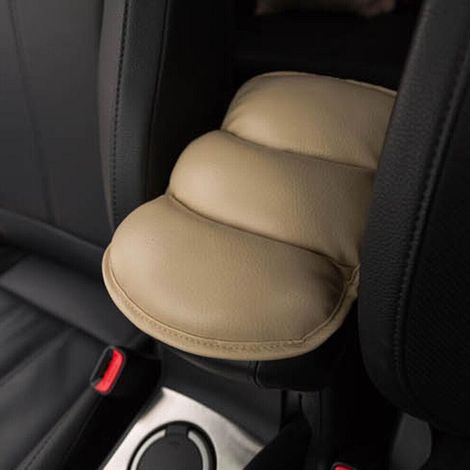 Coussin d'accoudoir pour console centrale, housse en cuir PU beige, tapis de protection auto, accessoire voiture 1x (1/5)