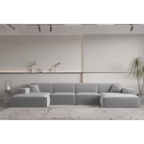Wohnlandschaft U-Form CELES PREMIUM in Stoff Opera Velvet Hellgrau (1/2)