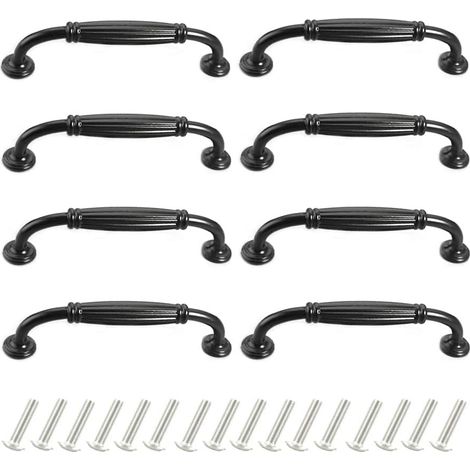 CCYKXA Schwarzer Küchenschrankgriff, 96 mm, 8 Stück. Türgriff, Möbelgriff im Vintage-Stil, Küchentürgriff, Möbelgriff aus Aluminiumlegierung für Türen, 96 mm Lochabstand.