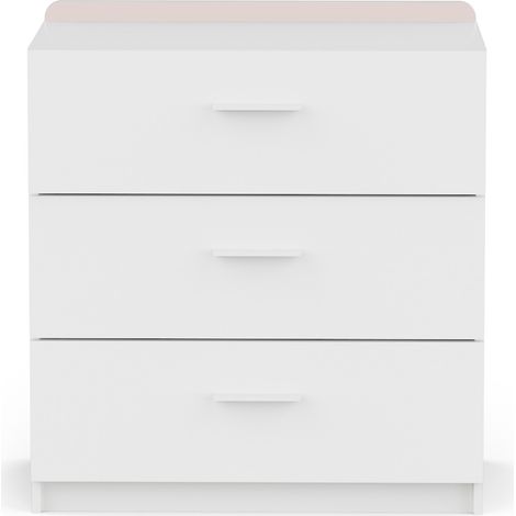 Cassettiera con 3 cassetti bianca, traversa reversibile blu tempesta e albicocca, larghezza 77,2 cm - ARLO
