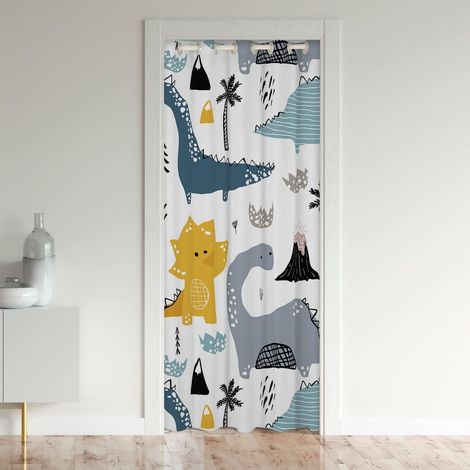 Dinosaure Rideau de Porte,Mignon Animaux de Dessin Animé Occultant Rideau,Fille Caouai Dinosaure Mignon Dinosaure Animaux World Theme Privacy Rideau de Porte Hall D'Entrée Garde Manger,Blanc,86x203 - (1/5)
