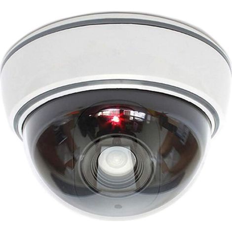 CSPARKV Fake Camera with Lens Red LED Light CCTV Surveillance Realistic Imitation Dummy Camera for Wall Ceiling White