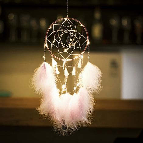 MINKUROW Acchiappasogni A Led, Acchiappasogni Con Piume Fatti A Mano Acchiappasogni Luminoso Per Camera Da Letto Decorazione Domestica Appeso A Parete Decorativo Mobile Per Ragazze Regalo Per Bambini (1/4)