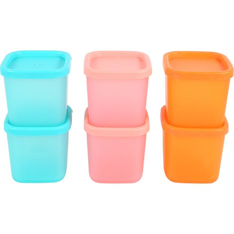 Lot de 6 boîtes de rangement, plastique alimentaire, couvercle hermétique, épices et aliments, cuisine et réfrigérateur (1/5)
