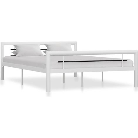 Maison Exclusive - Cadre de lit sans matelas blanc et noir métal 160x200 cm (1/5)