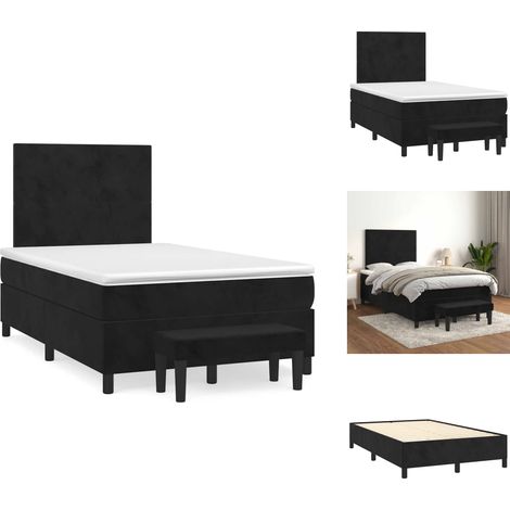 Sommier à lattes de lit avec matelas noir 120x190 cm velours - Lit Double - Lit Avec Rangement - Lit Capitonné - Literie Velours - Tête De Lit Ajustable (1/5)