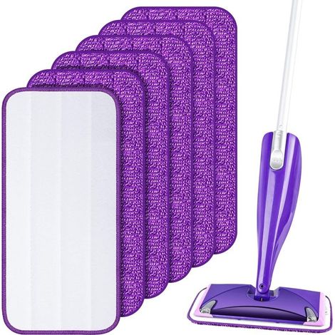 Lot de 6 tampons de nettoyage en microfibre réutilisables pour Swiffer WetJet, housse de coussin de nettoyage, housse de rechange, tampons de nettoyage pour bois dur, stratifié, carrelage (30 x 14 cm) (1/5)