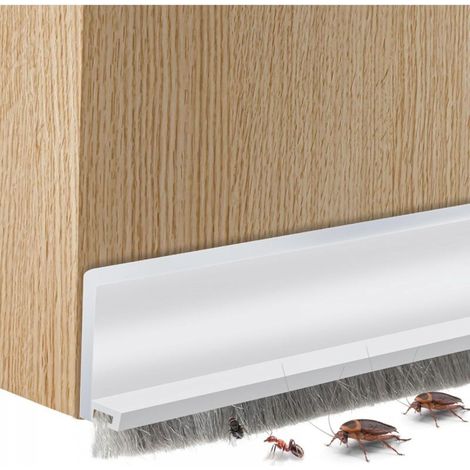 Joint de bas de porte intégré avec brosse, joint de porte autocollant, insonorisant et insectifuge (grand, blanc) (1/5)