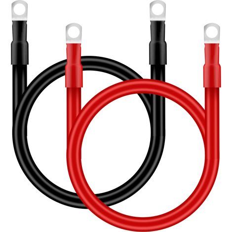 Câble de batterie 50cm 25mm² 3AWG 12V – Conductivité cuivre pur – Isolation PVC jusqu'à 105°C – Lot de 2 avec cosses à œillets
