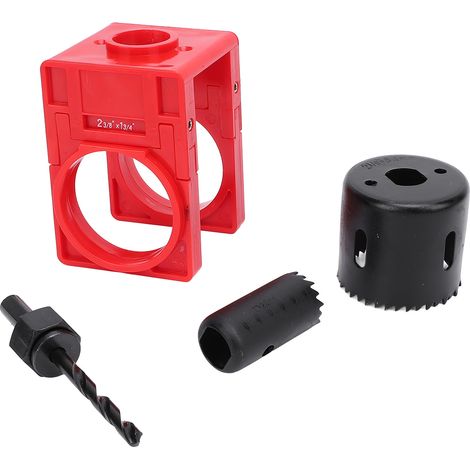 Kit de pose de serrure avec gabarit réglable, scie trépan pour trou de serrure à billes et tige pour portes de 1-3/8 à 1-3/4 pouces, rouge (1/5)
