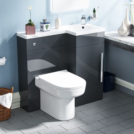 Raven RH 900mm Flat Pack Vanity Basin Unit, WC Unit & Chem Back to Wall Toilet Grey (1/5)