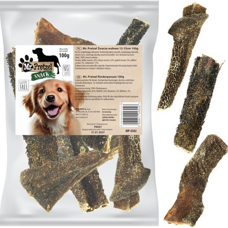 Una prelibatezza, uno snack naturale da masticare per cani, Mr. Pretzel Trippa di manzo essiccata 100 g (1/4)