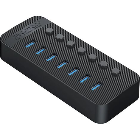 Concentrador USB-A 3.0 Orico CT2U3-7AB de 7 puertos con interruptores - Negro (1/4)