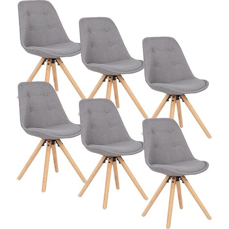 Lot de 6 Chaise de salle à manger WOLTU, siège en lin, Chaise de cuisine, pied en bois, style nordique, Gris (1/4)