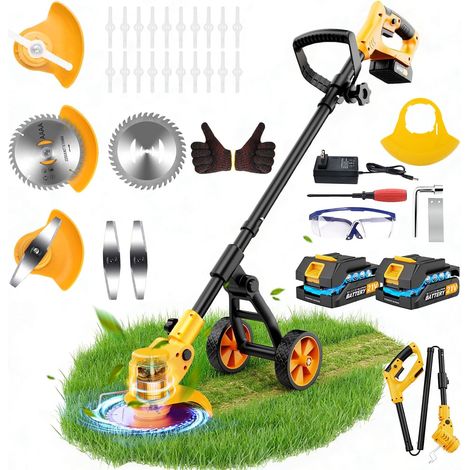 Debroussailleuse Electrique sans Fil avec 2 Batteries 2,0 Ah, 21V Débroussailleuse Batterie, Coupe Bordure sans Fil avec Chargeur et Roues Amovibles Batterie pour Tondre Le Jardin et la Pelouse. (1/5)